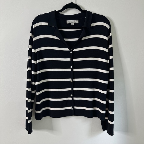 Vintage Tops - Vintage 90s Black and White Long Sleeve Nautical Summer Knit